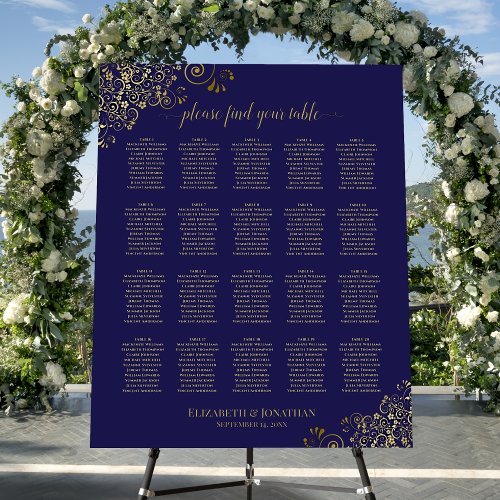 20 Table Navy Blue  Gold Wedding Seating Chart Foam Board