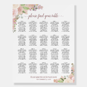 20 Table Rustic Pink Floral Wedding Seating Chart Foam Board