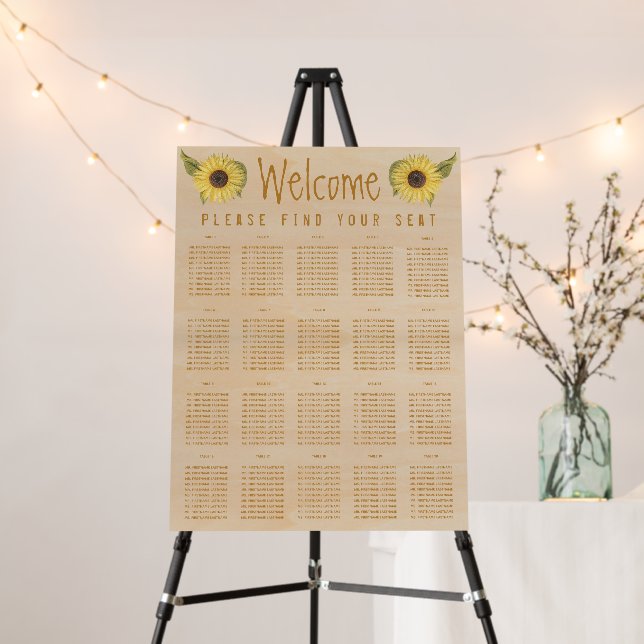 20 Table Rustic Sunflower Wood Seating Chart Foam Board (In Situ (Stand))