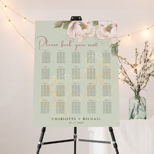 20 Table Sage & Blush Floral Wedding Seating Chart