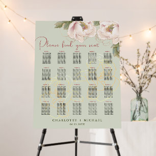 20-Table Sage & Blush Peony Wedding Seating Chart Foam Board