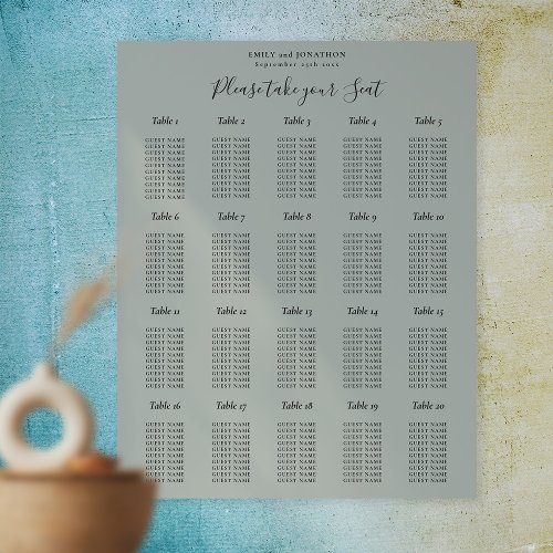 20 Table Seating Chart Sage Green