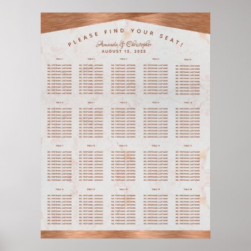 20 Table Seating Chart Wedding Marble Copper