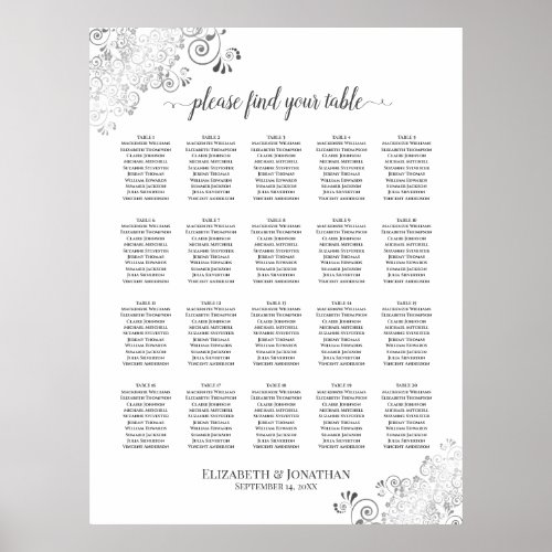 20 Table Silver Frills Wedding Seating Chart White