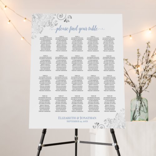 20 Table Silver Lace  Blue on White Seating Chart Foam Board