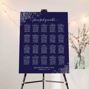 20 Table Silver Lace on Navy Blue Seating Chart Foam Board