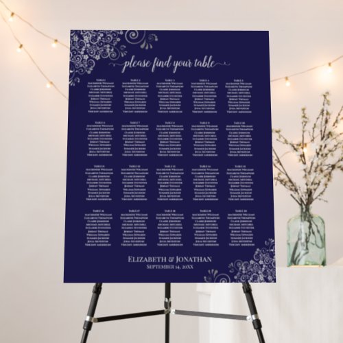 20 Table Silver Lace on Navy Blue Seating Chart Foam Board