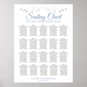 20 Table Simple Blue & Gray Wedding Seating Chart