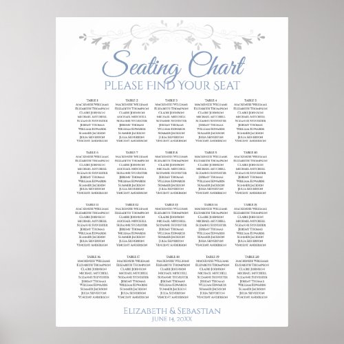 20 Table Simple Blue  Gray Wedding Seating Chart