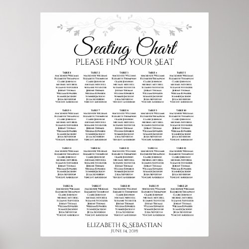 20 Table Simple Elegant Wedding Seating Chart