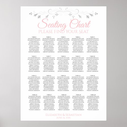 20 Table Simple Pink  Gray Wedding Seating Chart