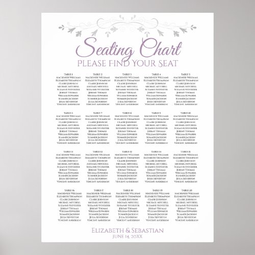 20 Table Simple Purple Gray Wedding Seating Chart