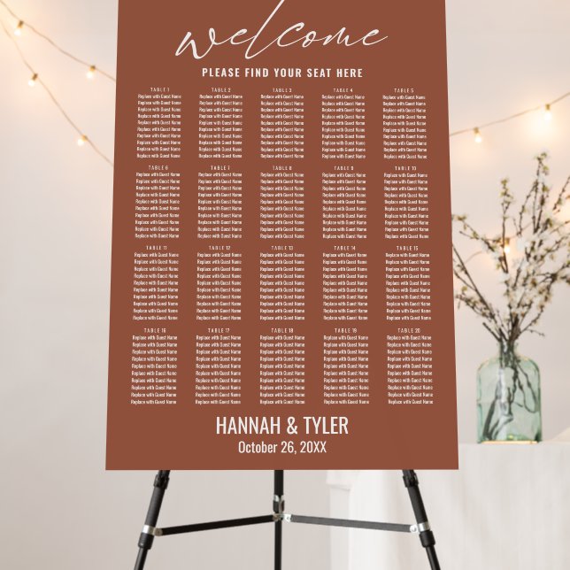 20 Table Simple Reception Terracotta Seating Chart Foam Board (In Situ (Stand))