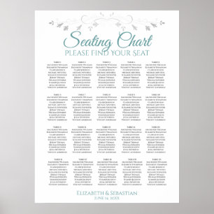 20 Table Simple Teal & Gray Wedding Seating Chart