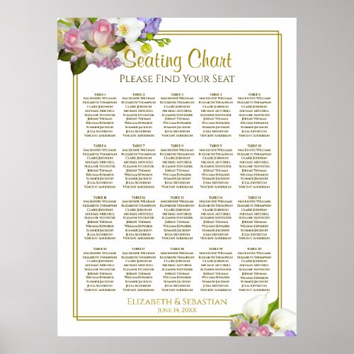 20 Table Spring Floral Wedding Seating Chart