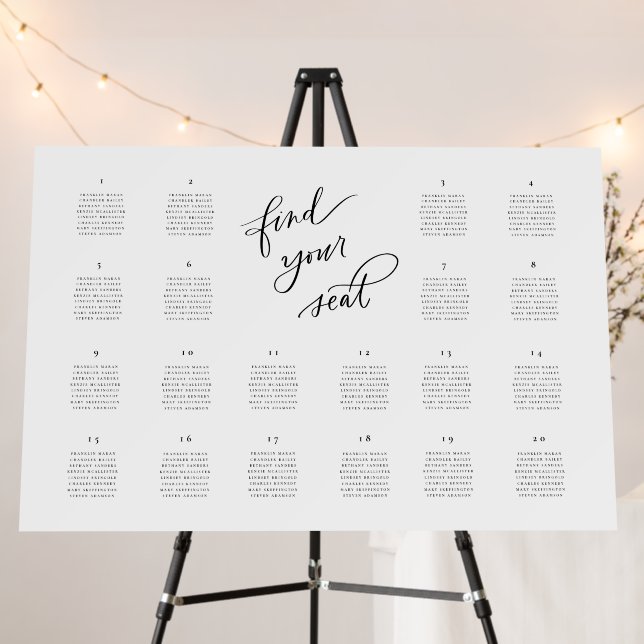 20 Table Wedding Reception Seating Chart Sign (In Situ (Stand))