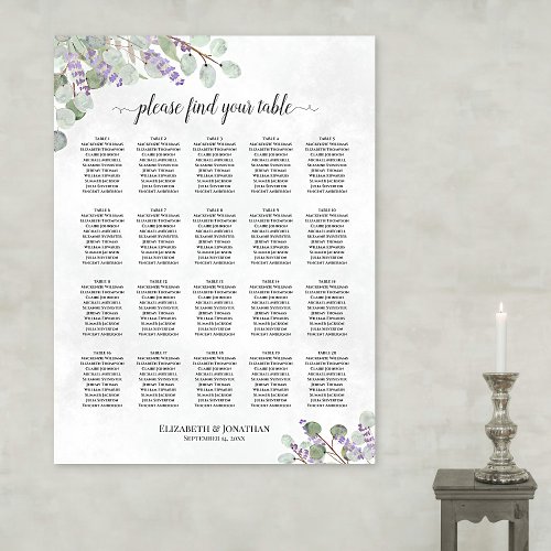 20 Table Wedding Seating Chart Lavender Eucalyptus