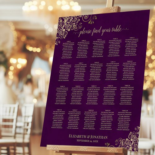 20 Table Wedding Seating Chart Plum Purple  Gold Foam Board