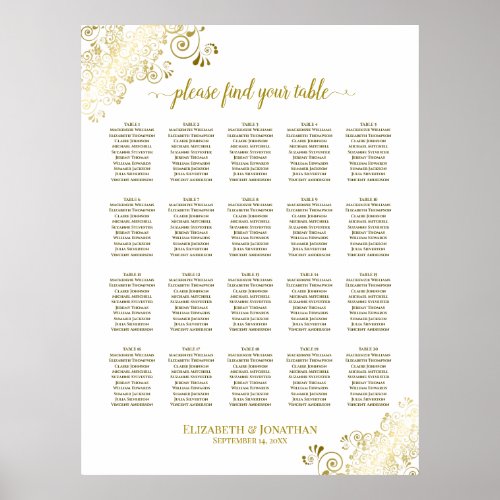 20 Table White  Gold Frills Wedding Seating Chart