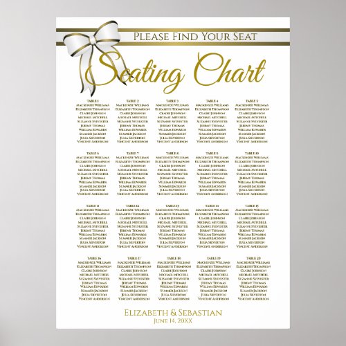 20 Table White  Gold Ribbon Wedding Seating Chart