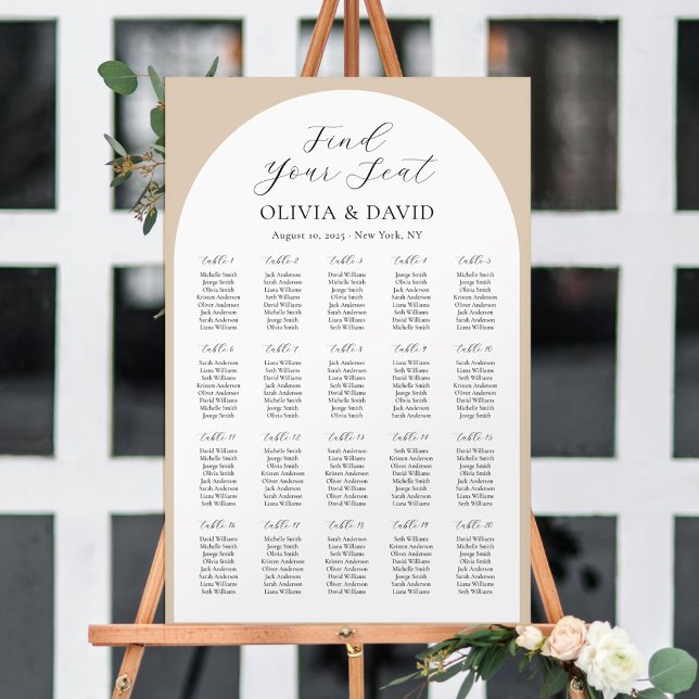 20 Tables Beige Arch Find Your Seat Seating Chart Foam Board (Creator Uploaded)