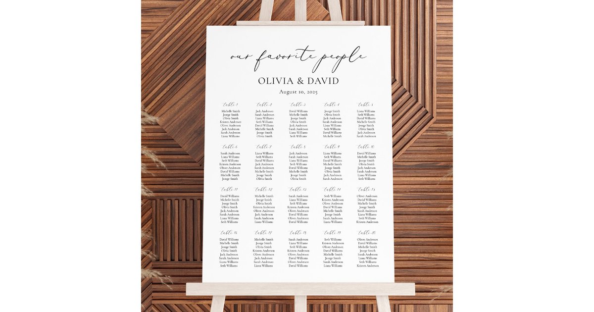 20 Tables Simple Our Favorite People Seating Chart Zazzle