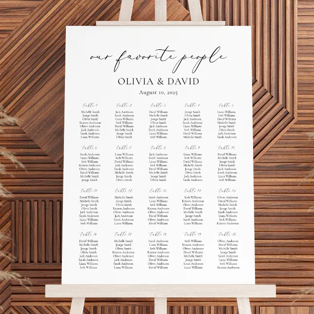 20 Tables Simple Our Favorite People Seating Chart | Zazzle