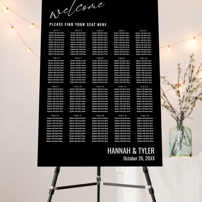 20 Tables Wedding Reception Black Seating Chart Foam Board (In Situ (Stand))