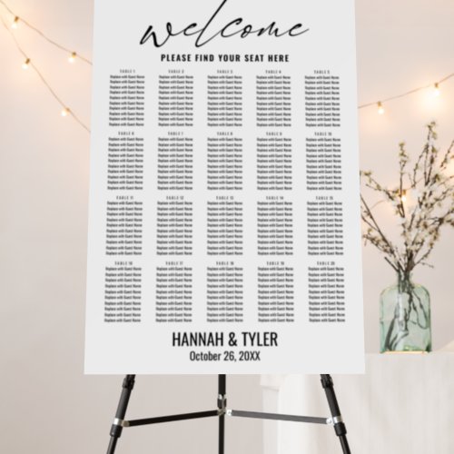 20 Tables Wedding Reception BW Seating Chart Foam Board