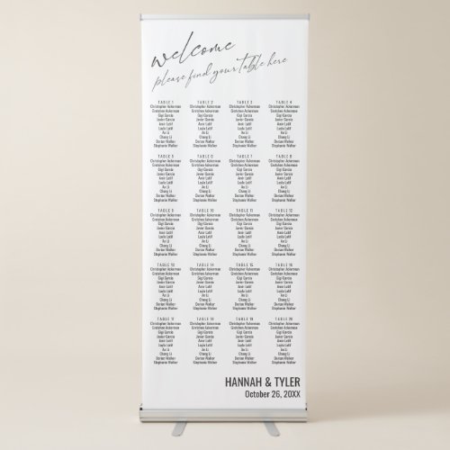20 Tables Wedding Reception Simple Seating Chart Retractable Banner