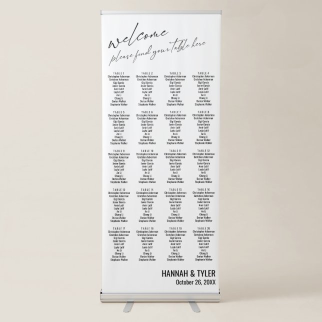 20 Tables Wedding Reception Simple Seating Chart Retractable Banner (Front)