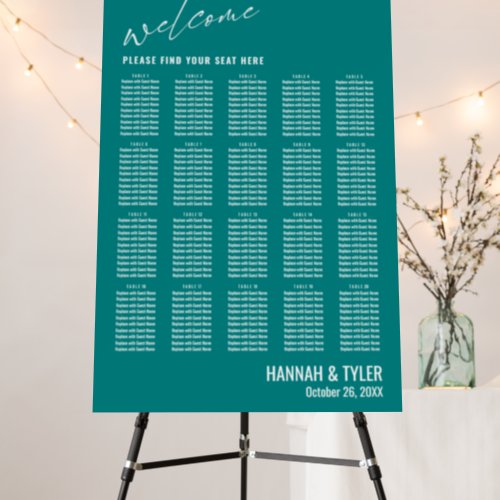 20 Tables Wedding Reception Teal Seating Chart Foam Board