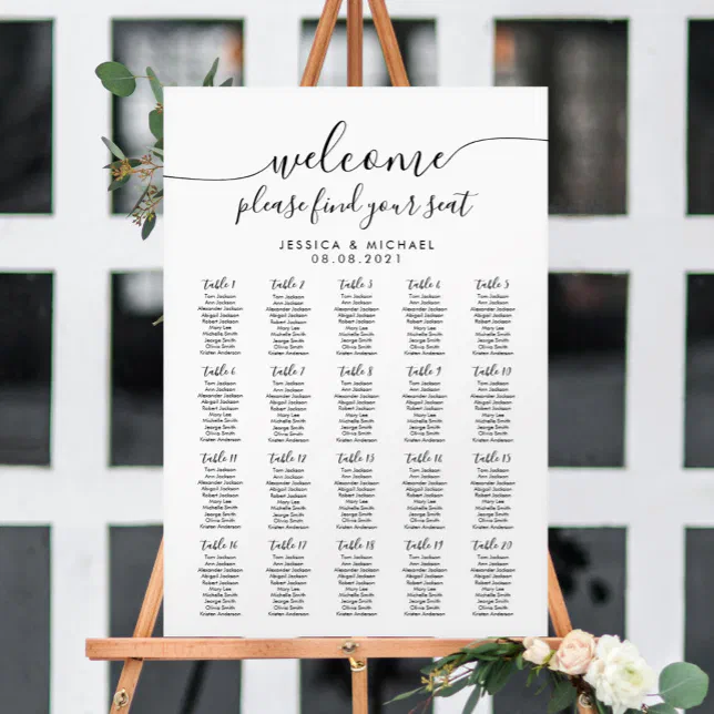 20 Tables Wedding 200 Guests Seating Chart Foam Board Zazzle