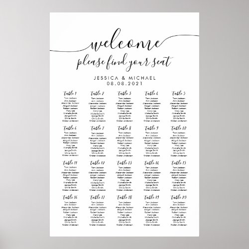 20 Tables Welcome Wedding 250 Guests Seating Chart