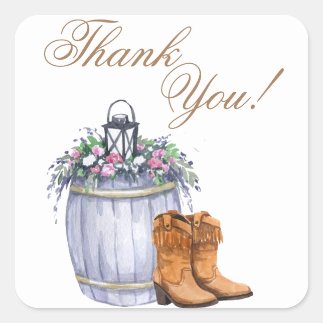 20 Thank You Stickers Summer Country Wedding Rusti (Front)