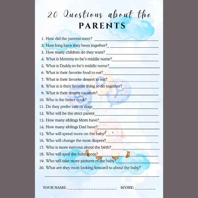 20 Things about the Parents Baby Shower game (Creator Uploaded)