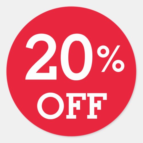 20 Twenty Percent OFF discount sale white red   Classic Round Sticker