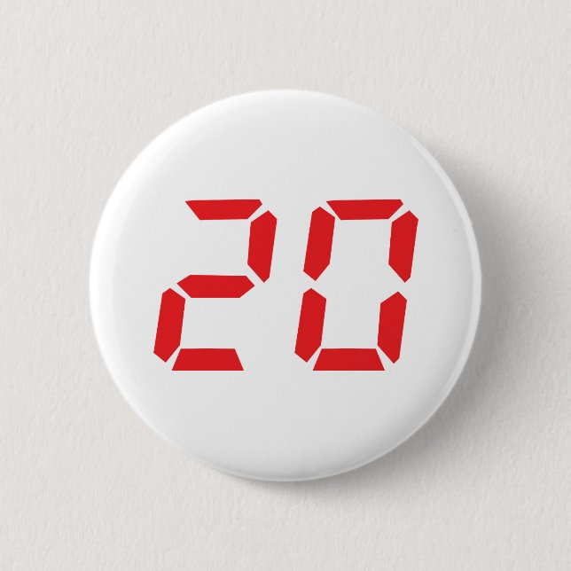 20 twenty red alarm clock digital number pinback button (Front)