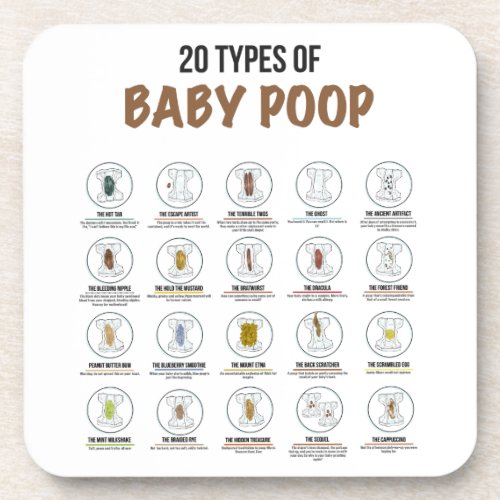 20 Types of Baby Poop Set of 6 Coasters