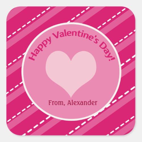 20 Valentines Day Hearts n Dashes Square Stickers