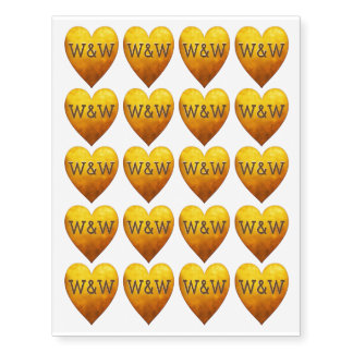 20 Valentines Monogram Gold Hearts Temporary Tattoos
