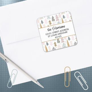 20 Whimsy Christmas Trees Return Address Sticker