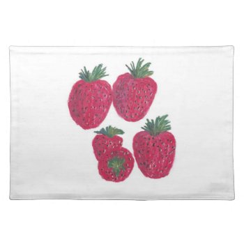 20"x14" Table Place Mat Strawberries - Pastel Art by ELGRECOART at Zazzle