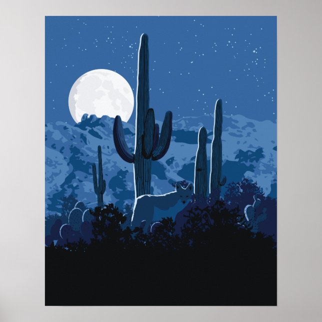 20" x16" Southwest Coyote Moon Poster (Front)