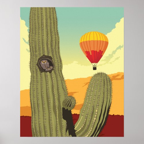 20x16 Southwest Owl in Saguaro Poster