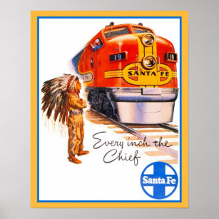 20" x 16" Retro vintage Santa Fe Chief Train ad Poster