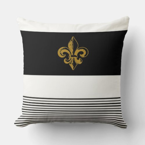 20 X 20 BLACK  WHITE FLEUR DE LIS PILLOW