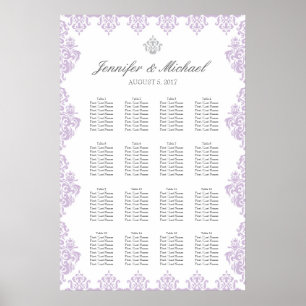 20" x 30" Damask Wedding Seating Chart (16 Tables)