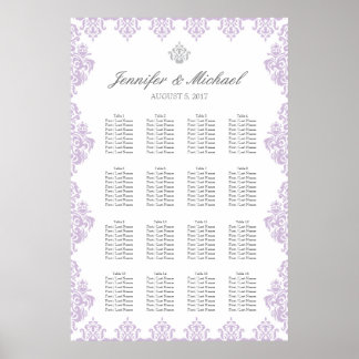 20" x 30" Damask Wedding Seating Chart (16 Tables)