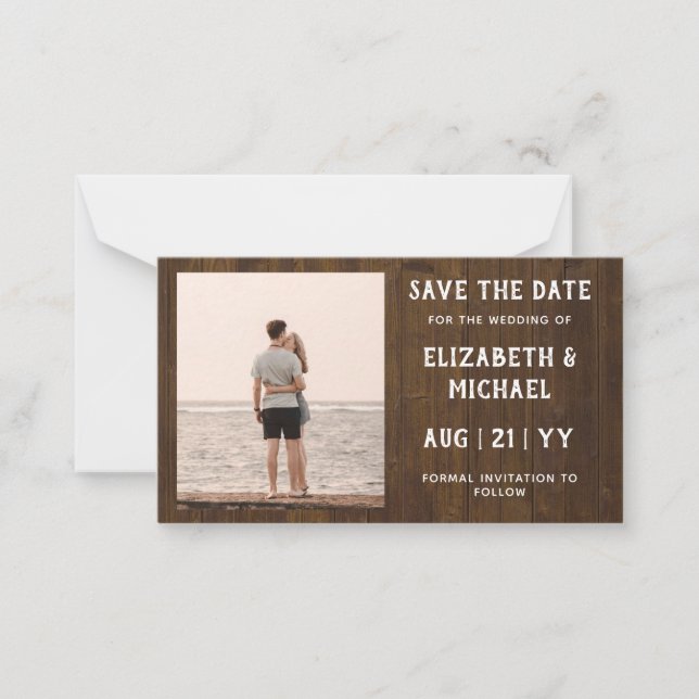 20 x BUDGET Photo Save Dates Rustic Wood Note Card (Front)